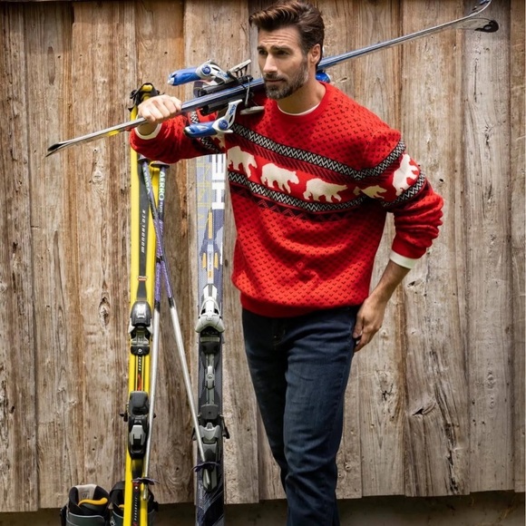 Chaps EUC Sweater Mens XX-Large Red Fair Isle Polar Bears Crew Neck Pullover - Picture 2 of 13